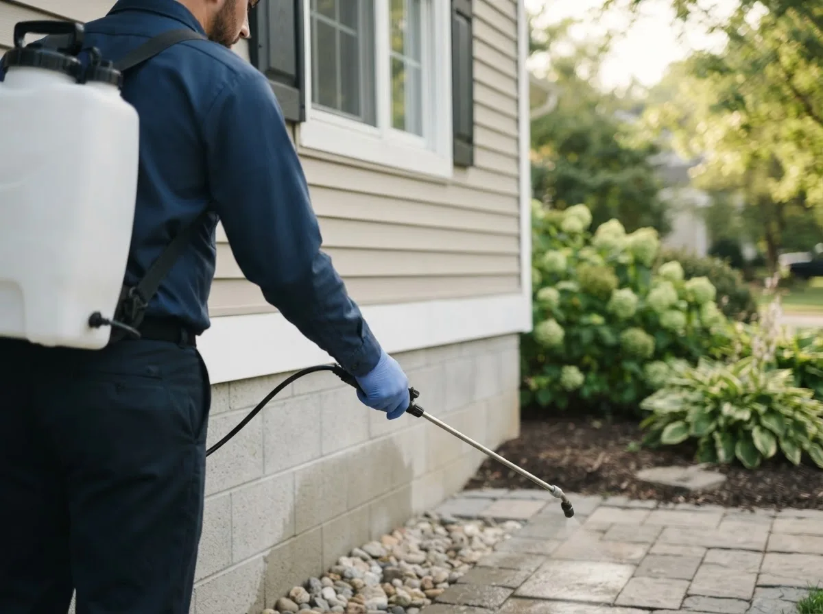 Pest control technician inspecting a home in Milford, OH